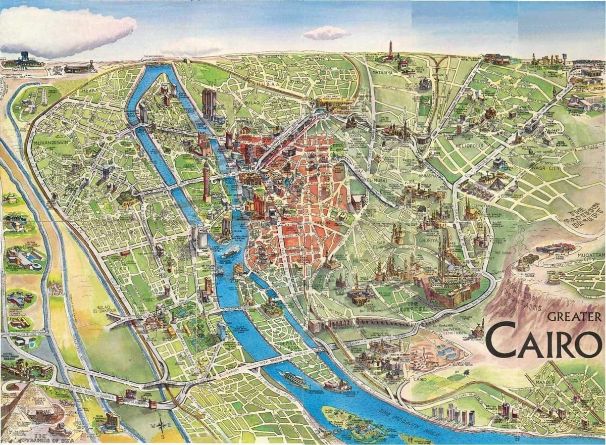 Mapa turístico de el cairo, egipto